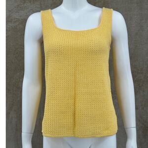 Escada Top Women 38 US 8 Butter Yellow Knit Shell Tank Linen Cotton Quiet Luxury